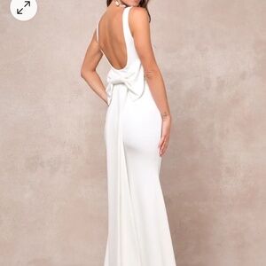 Lulus Loving Fate White Bow Square Neck Backless Maxi Dress